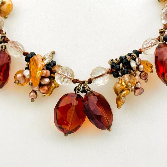 Cluster Necklace with Deep Amber Color Faceted Beads - J. Crew? - Picture 3 of 7